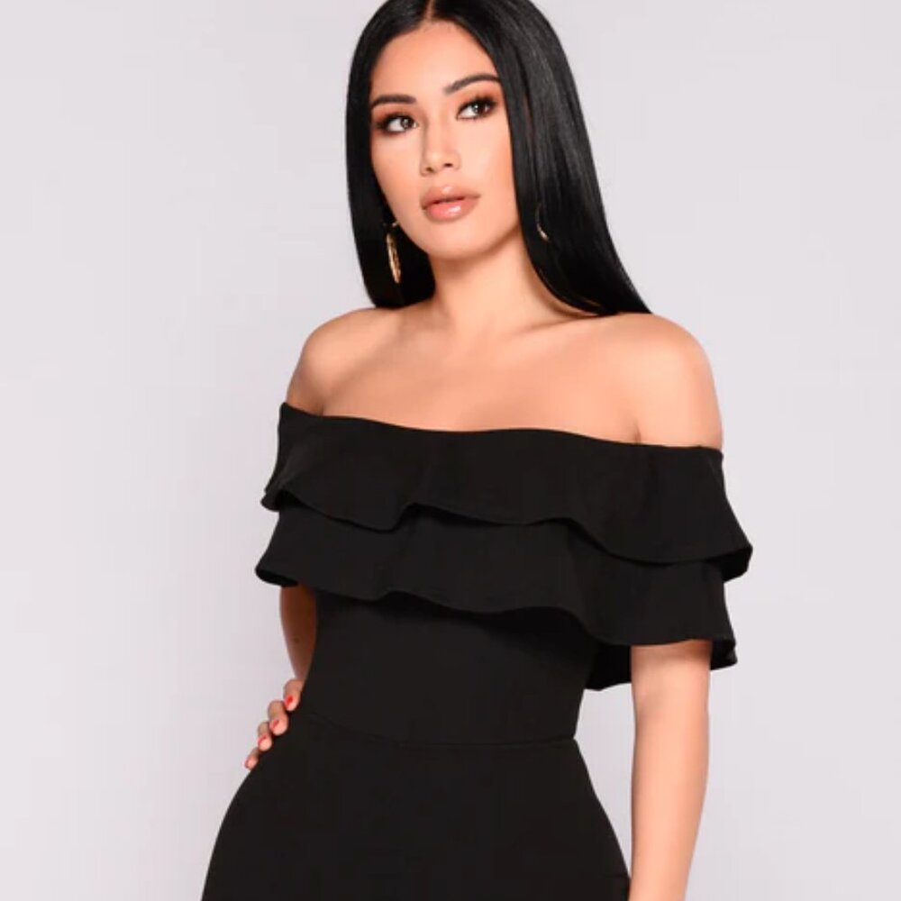 Black Ruffle Jumpsuit (Large) - Picture 2 of 7